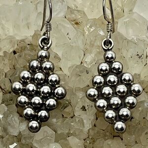 Vintage Style 925 Sterling Silver Ball Bead Cluster Dangle Earrings